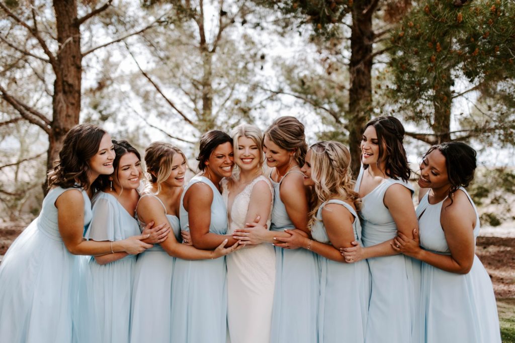 Bridesmaids in Light Blue Dresses