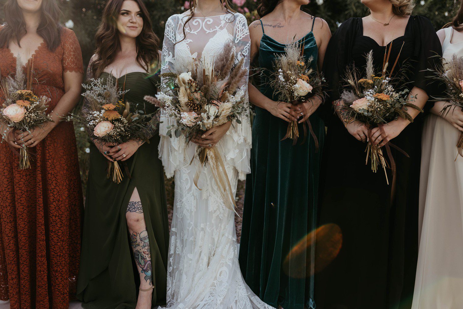 mix and match velvet bridesmaid dresses