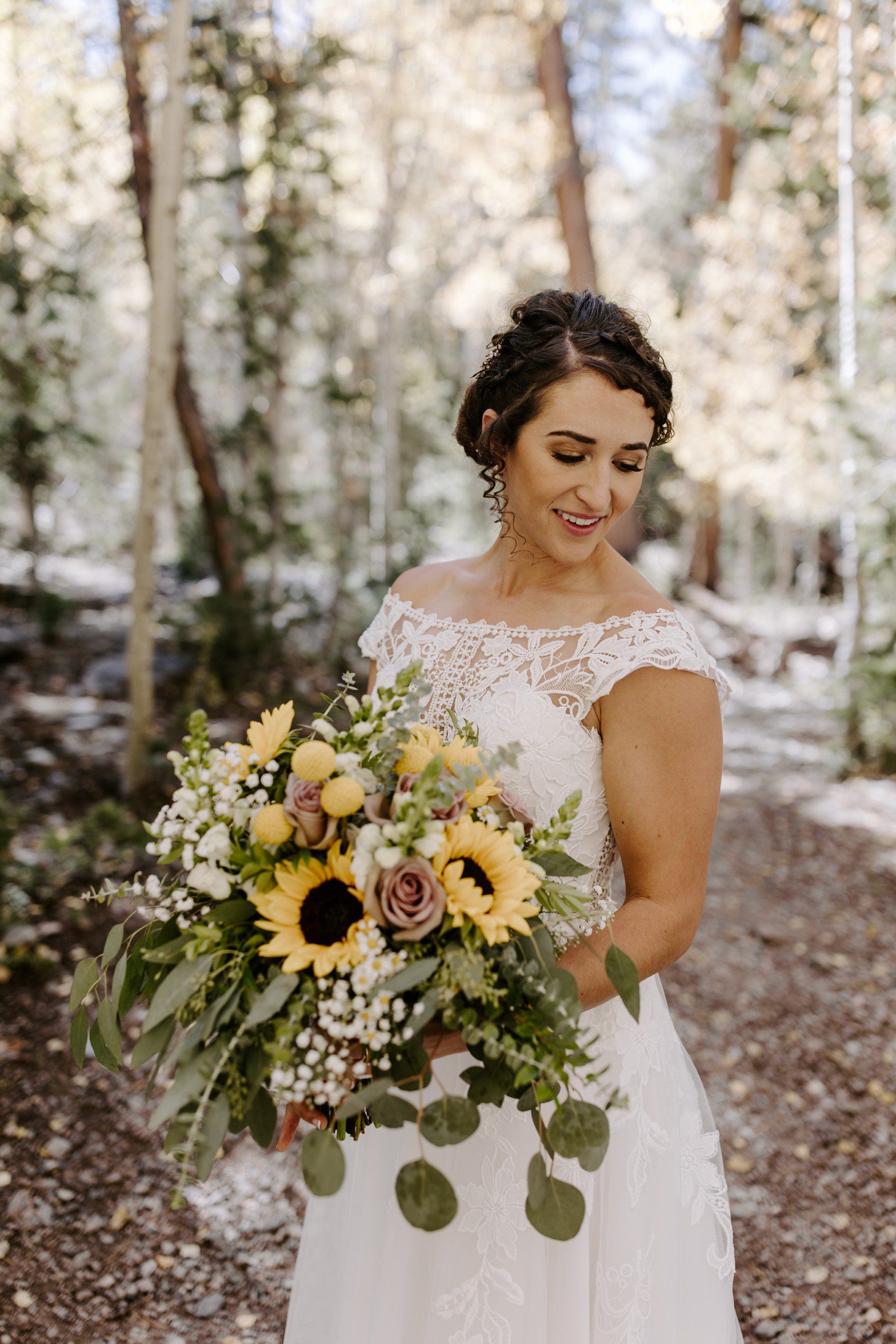 Bride with sunflower bouquet