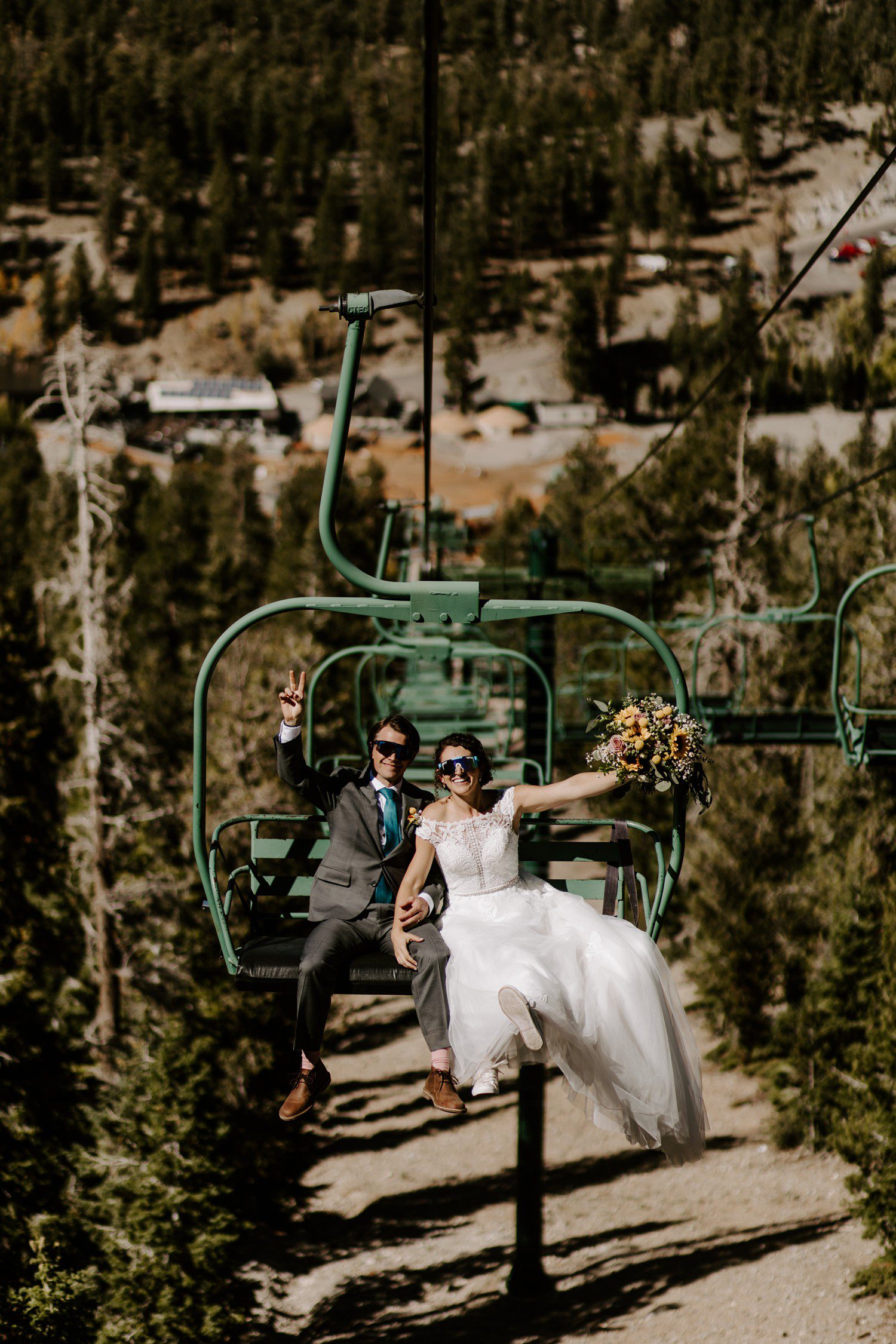 Wedding Photos on ski lift Lee Canyon Ski Resort