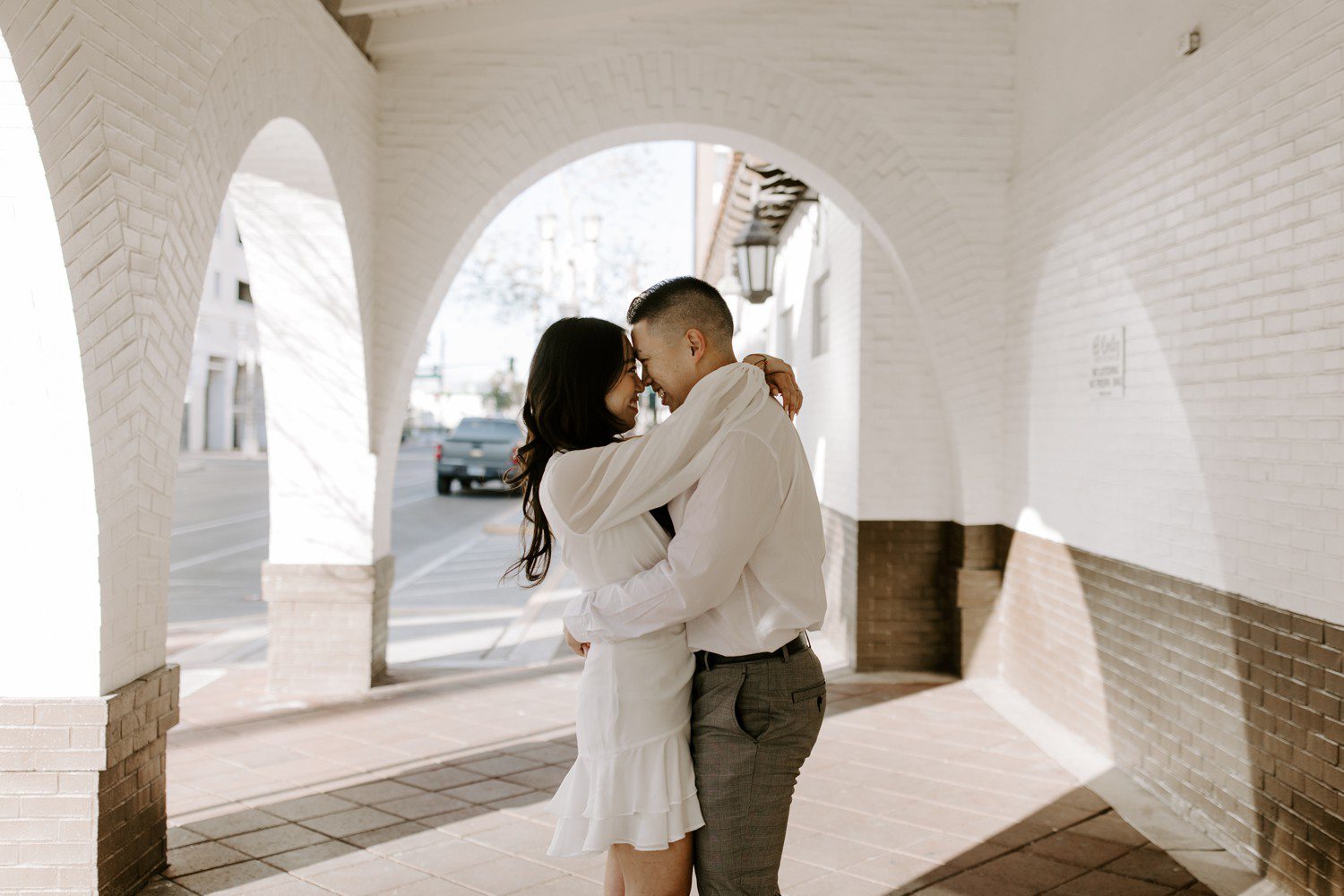 Couple forehead to forehead for engagement photos in Las Vegas. 