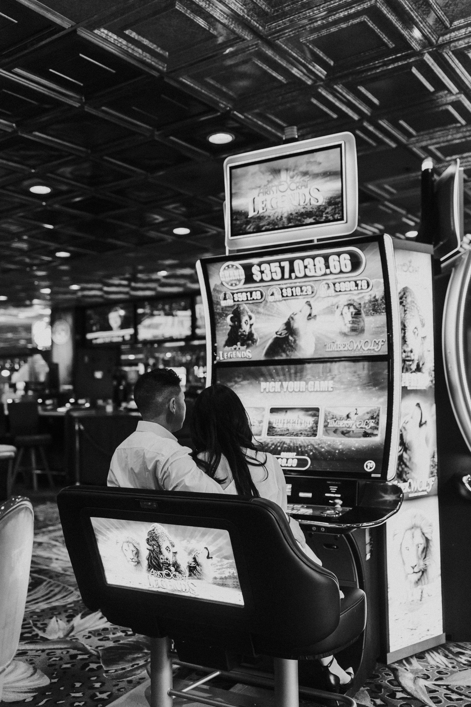 Las Vegas engagement photos at slot machines