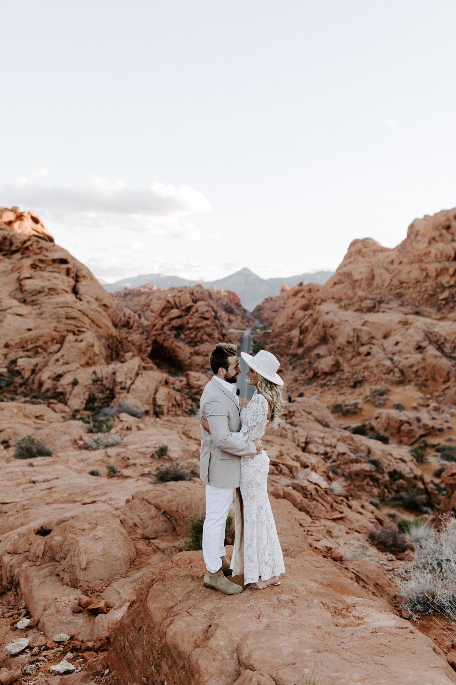 Valley of Fire engagement session with view of road. 