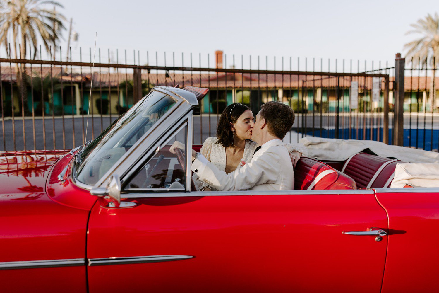 Wedding photos in vintage car at Sure Thing Chapel 
