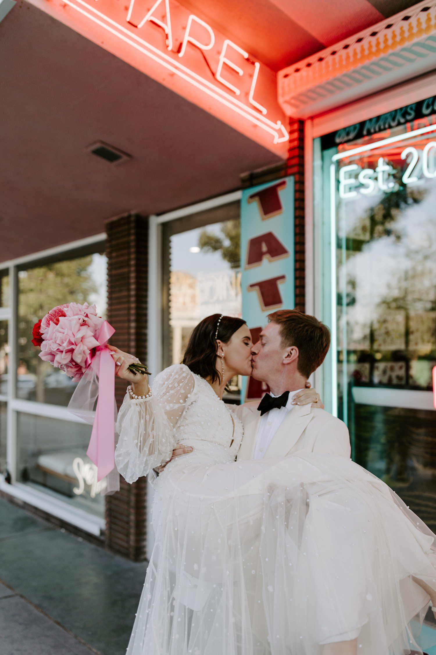 Sure Thing Chapel Las Vegas Elopement with bride and groom kissing