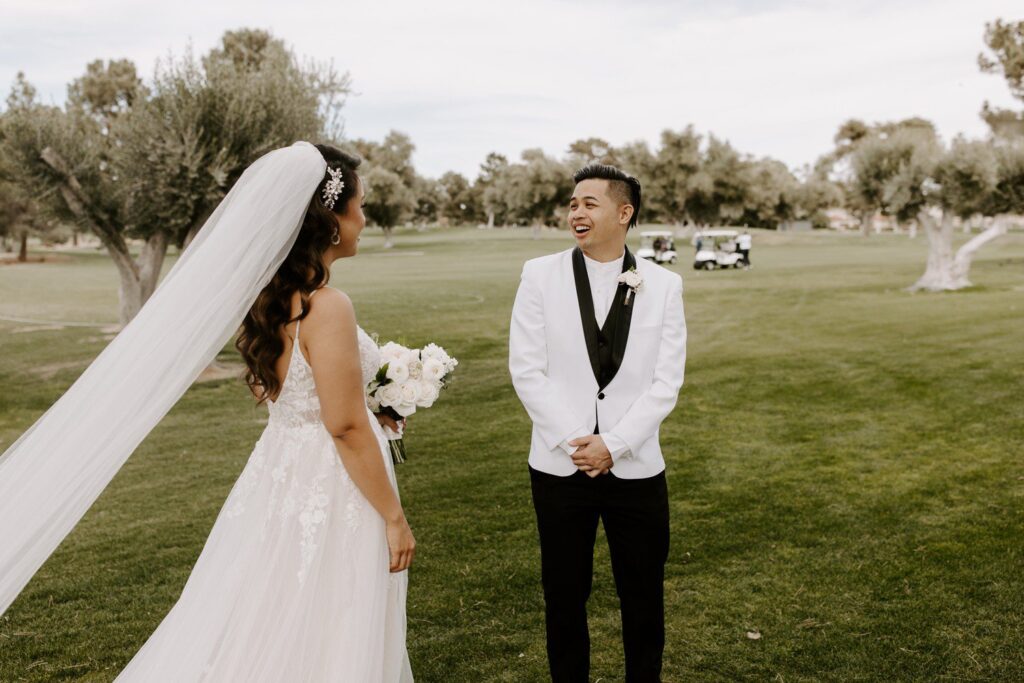 Wedding first look at Las Vegas Country Club