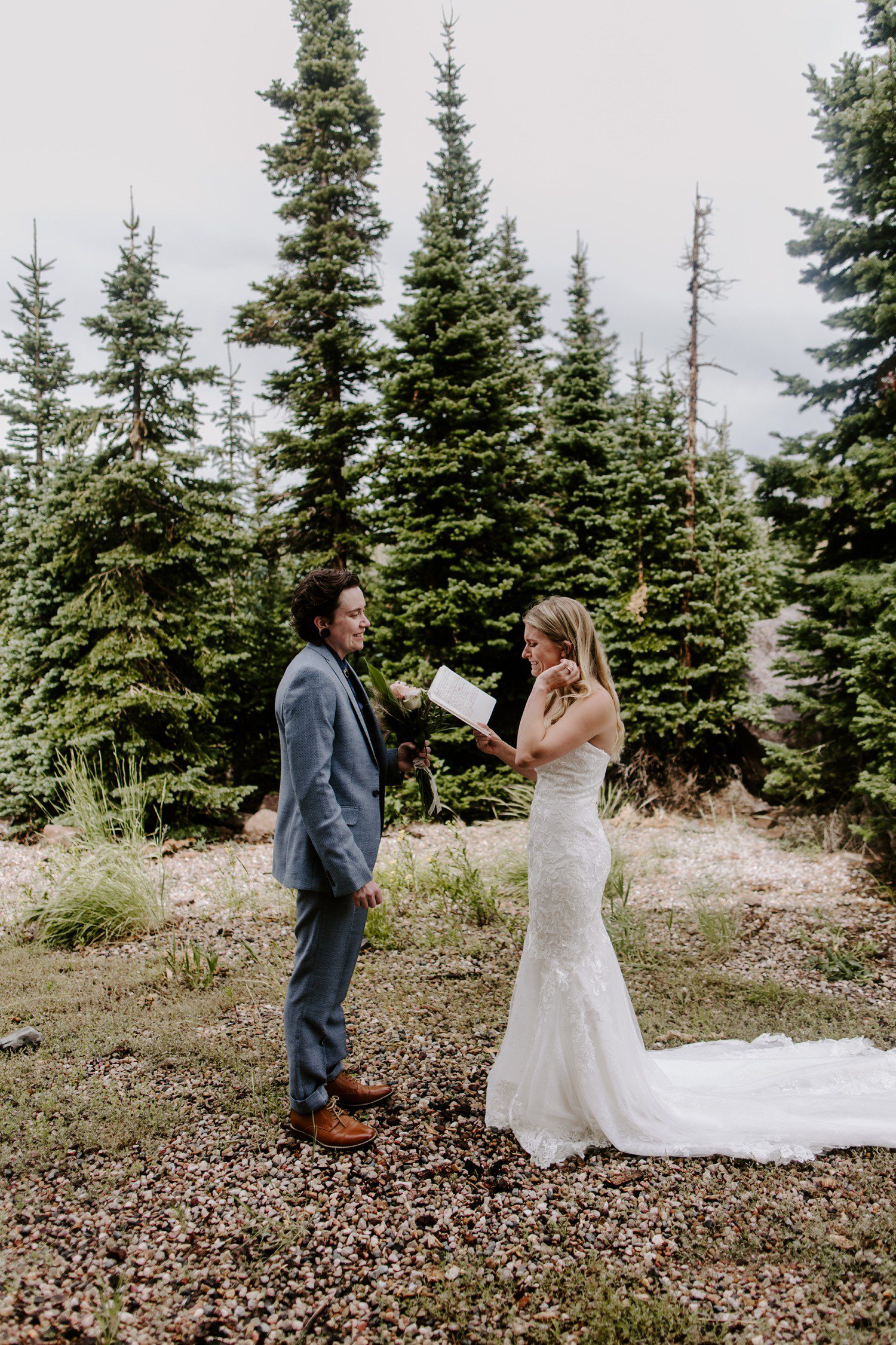 Couple doing private vows before wedding in Brian Head Utah