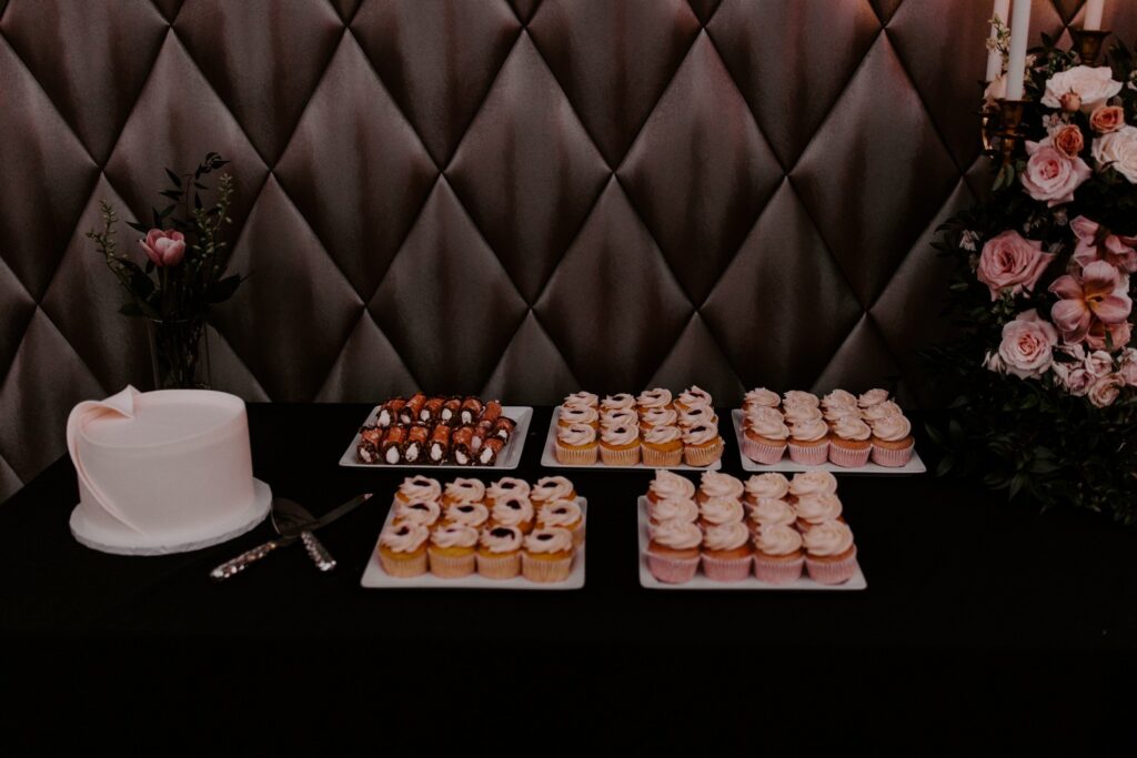 Dessert table for wedding reception.