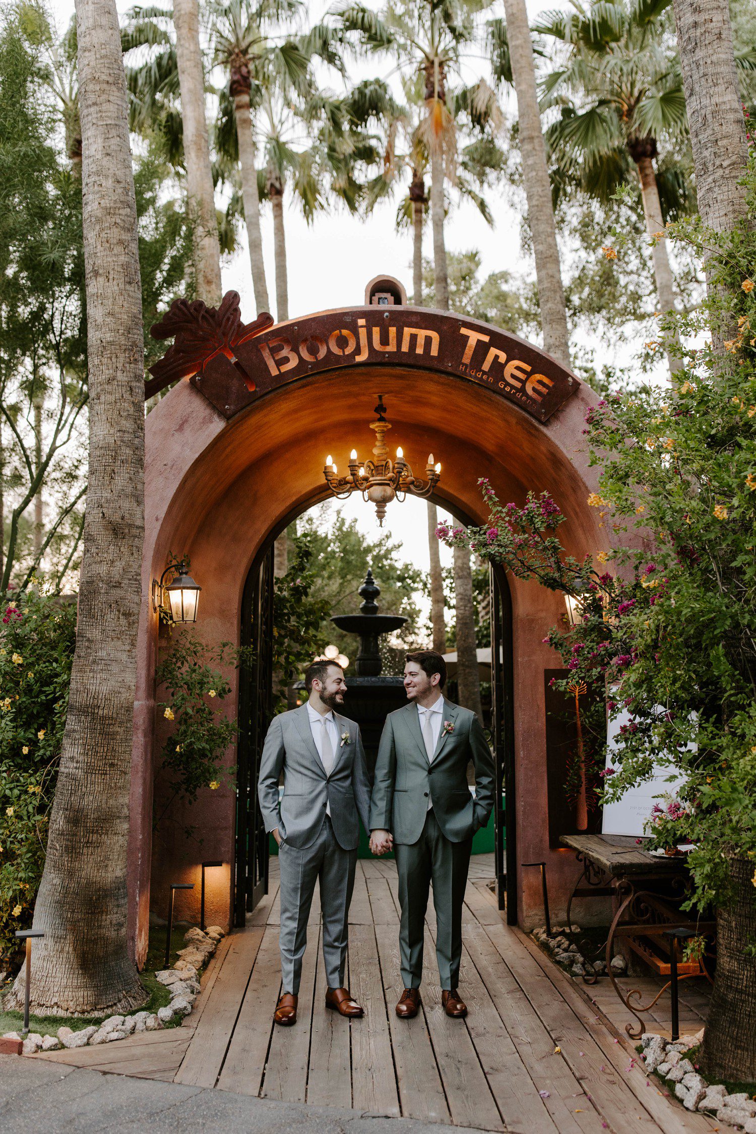 Two groom wedding photos at Boojum Tree in Phoenix.