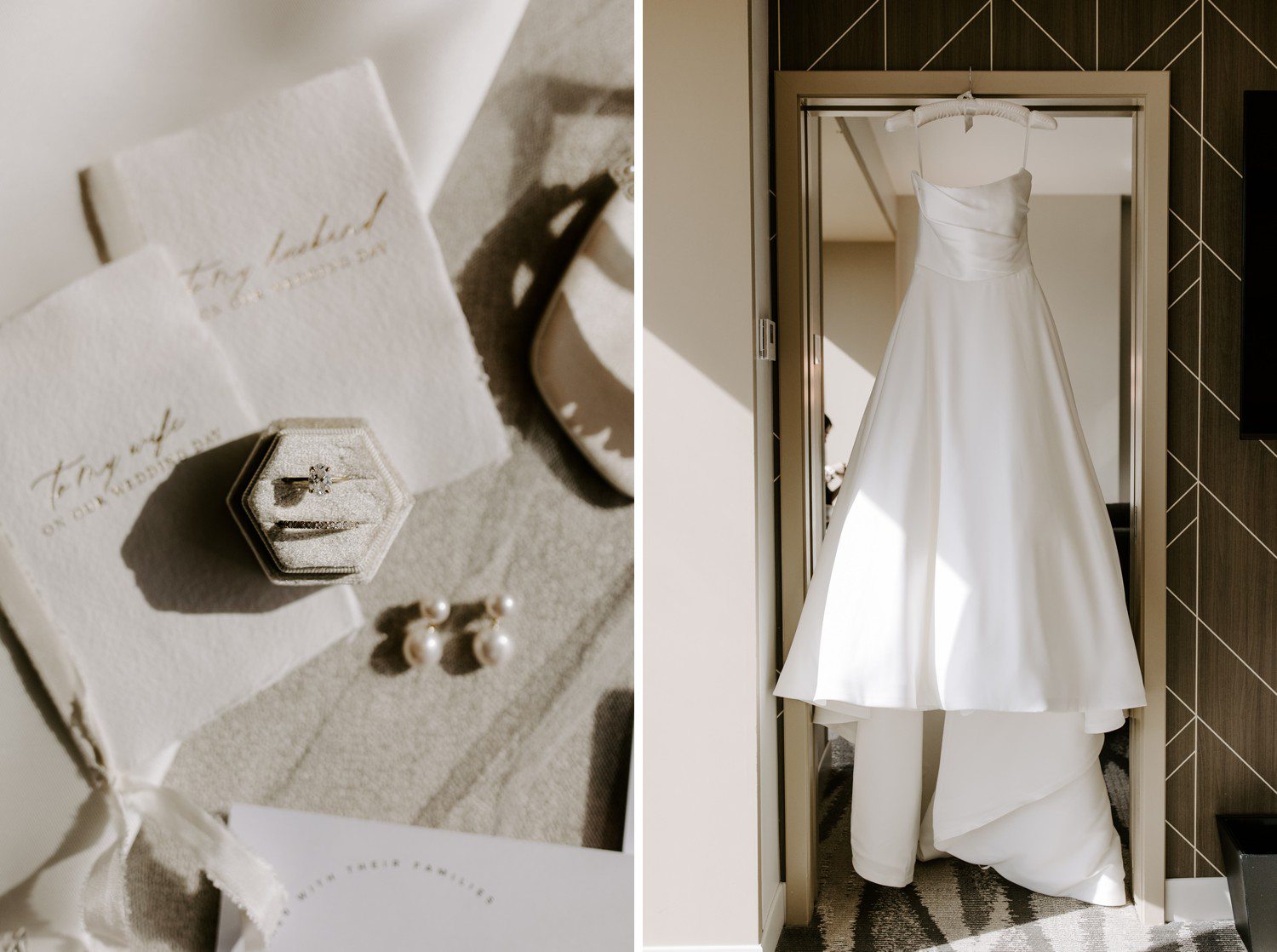 Weddings rings and wedding dress details.