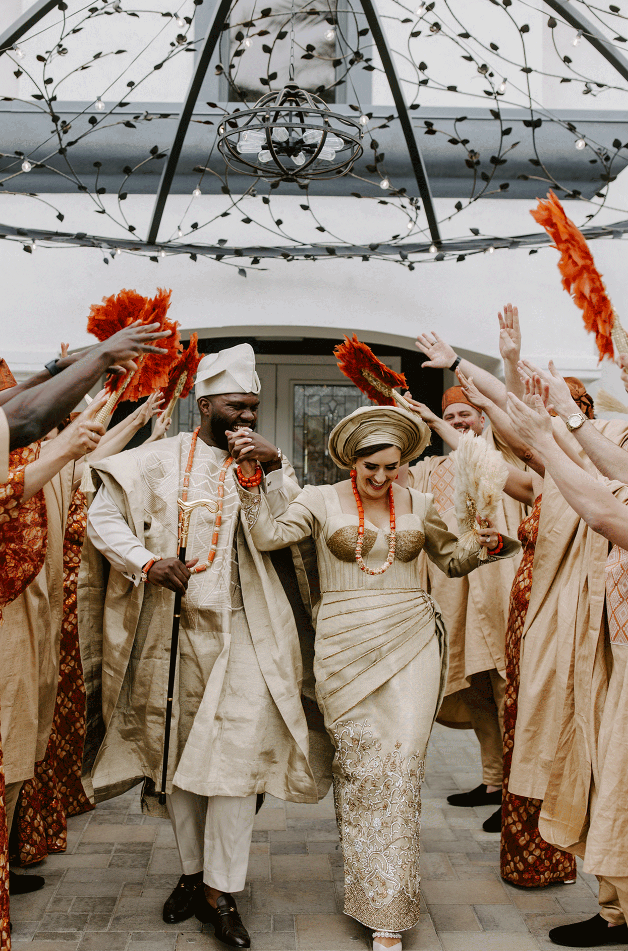 Nigerian Wedding in Las Vegas with bride and groom dancing with wedding party.