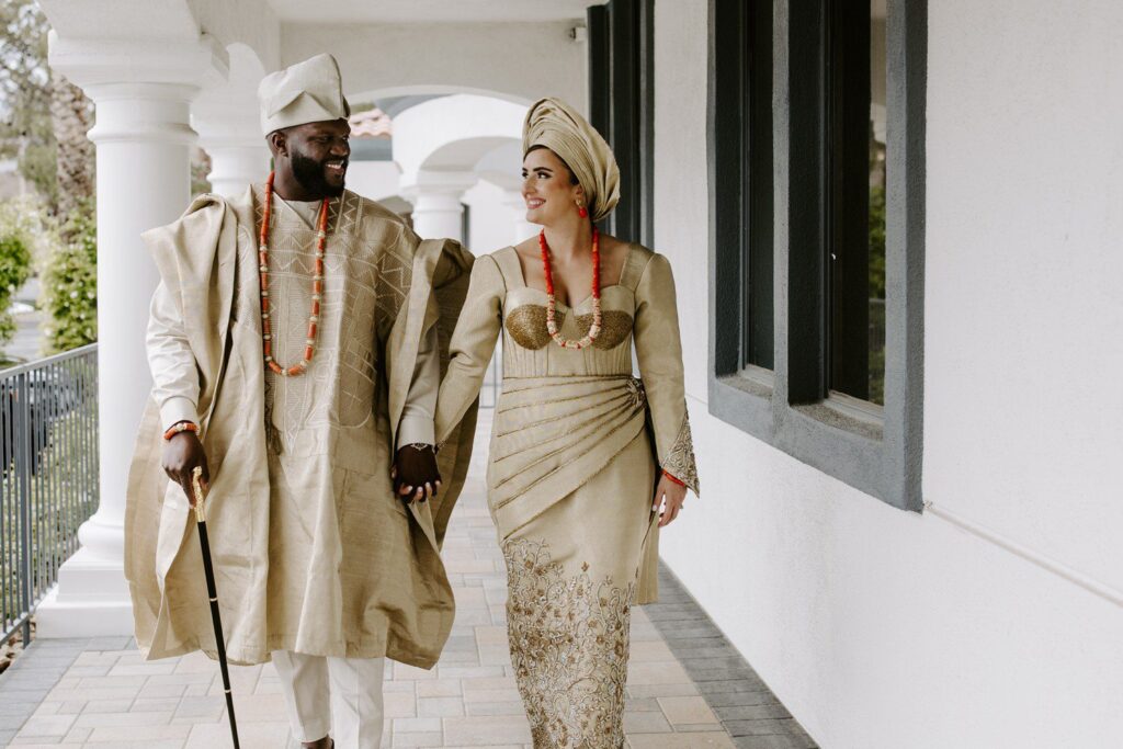 Bride and Groom in Nigerian wedding attire for wedding in Las Vegas. 