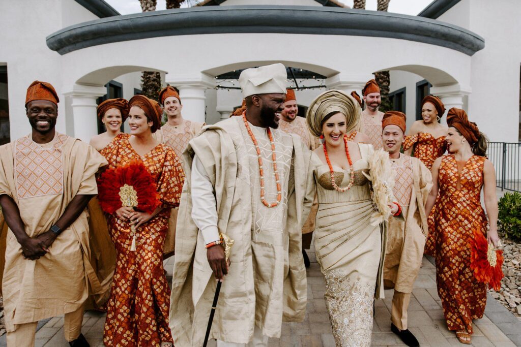 Wedding party in Nigerian wedding attire in Las Vegas. 
