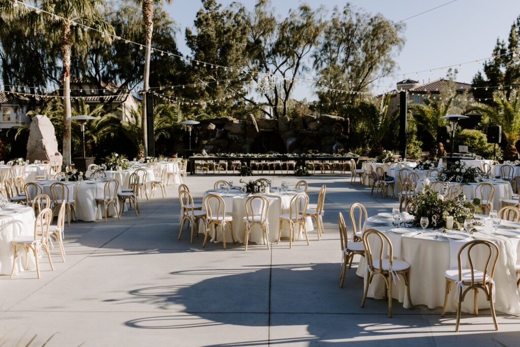 Outdoor wedding reception at The Lotus House in Las Vegas. 