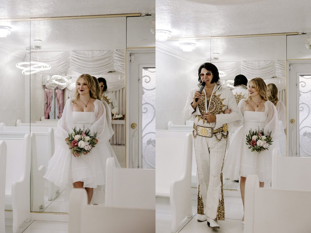 Elvis walks bride down aisle by Las Vegas elopement photographer