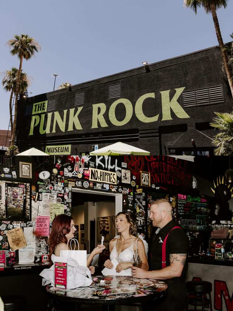 couple enjoys drinks before their ceremony by Las Vegas Wedding photographer