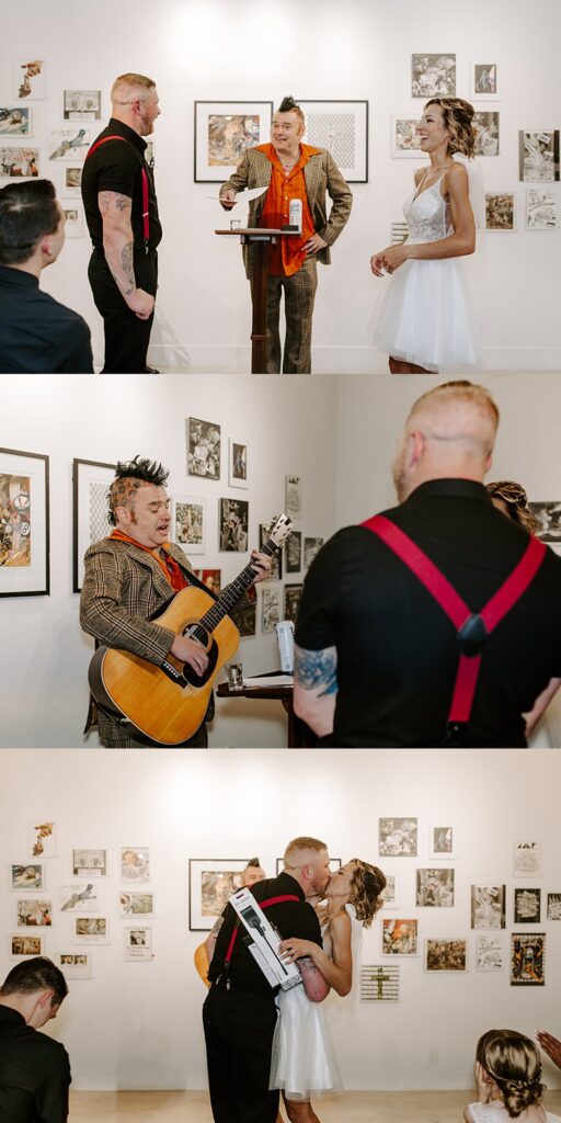 officiant serenades bride and groom by Las Vegas Wedding photographer