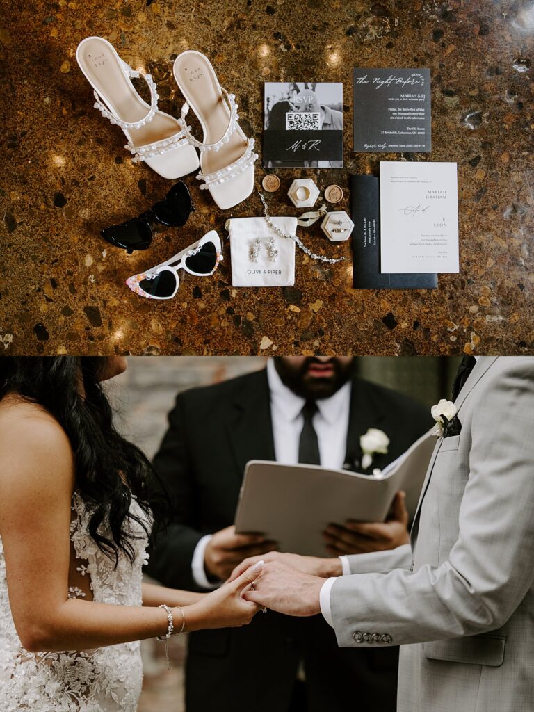 flay lay of all wedding details by Las Vegas elopement photographer