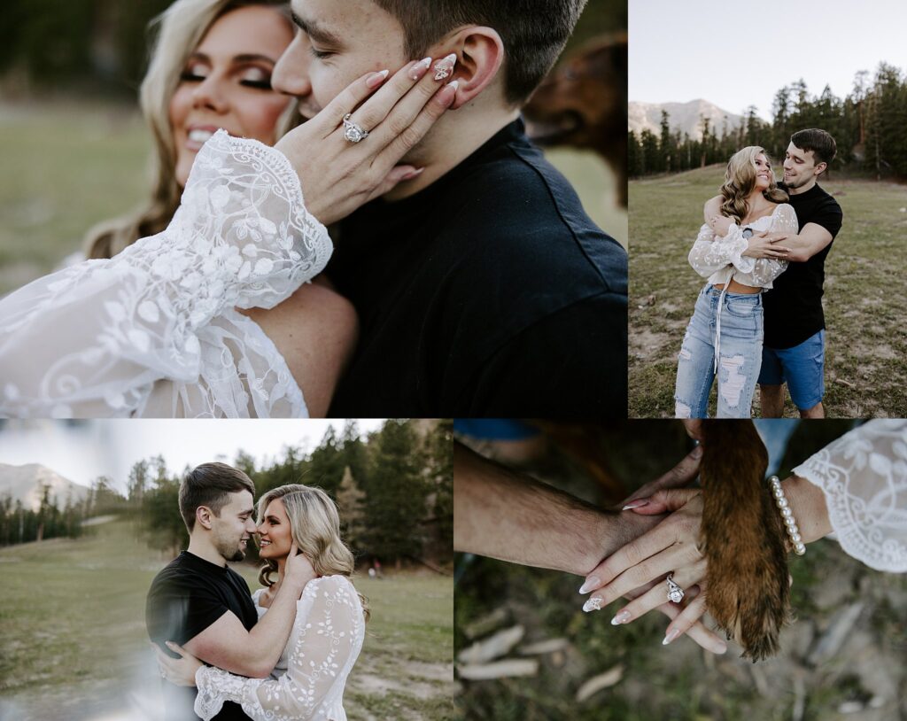 couple leans in for a kiss in forest by Katelyn Faye Photography