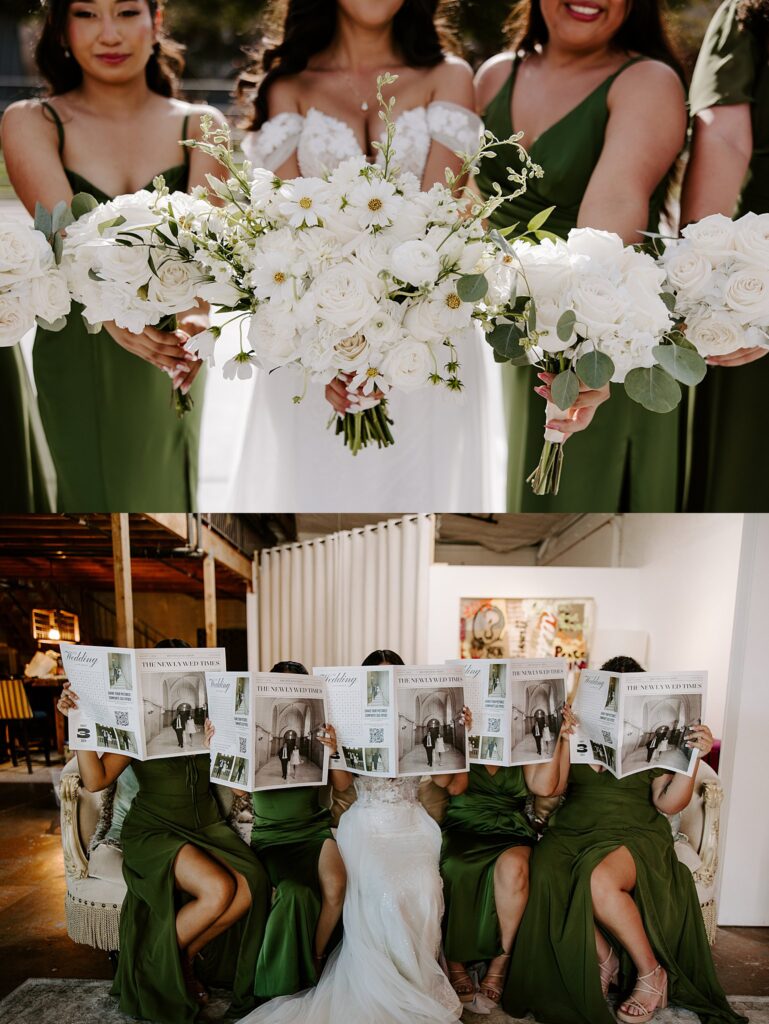 bridesmaids hold out bouquets at The Doyle