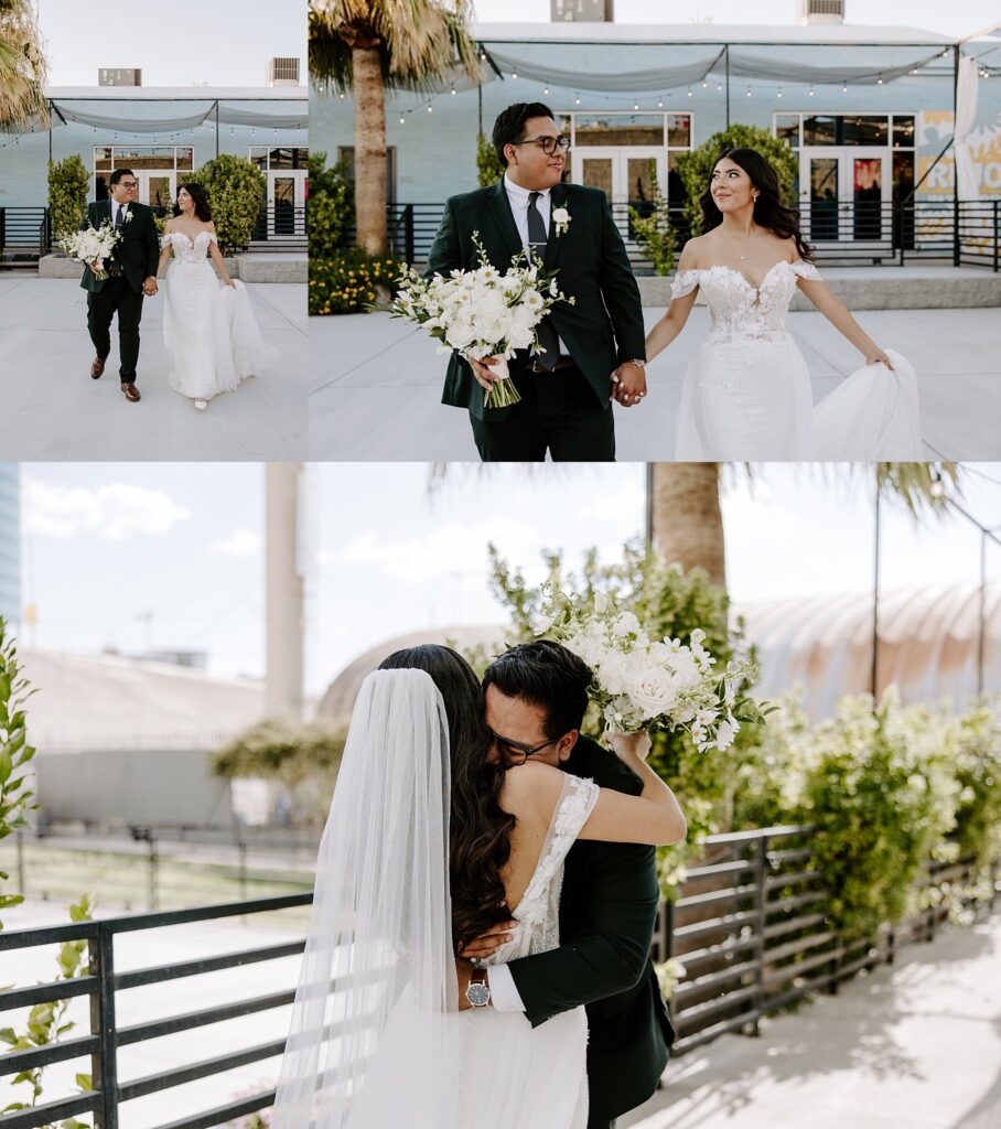 bride and groom hug each other at The Doyle