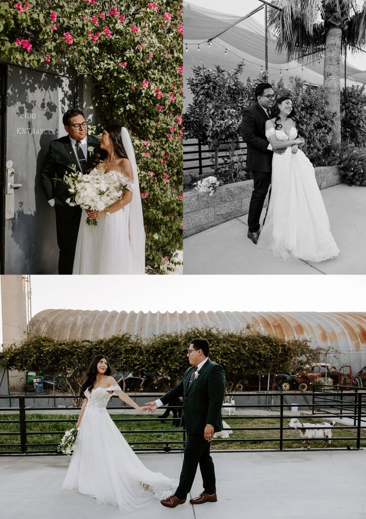 man wraps arms around woman as she smiles by Las Vegas Wedding Photographer