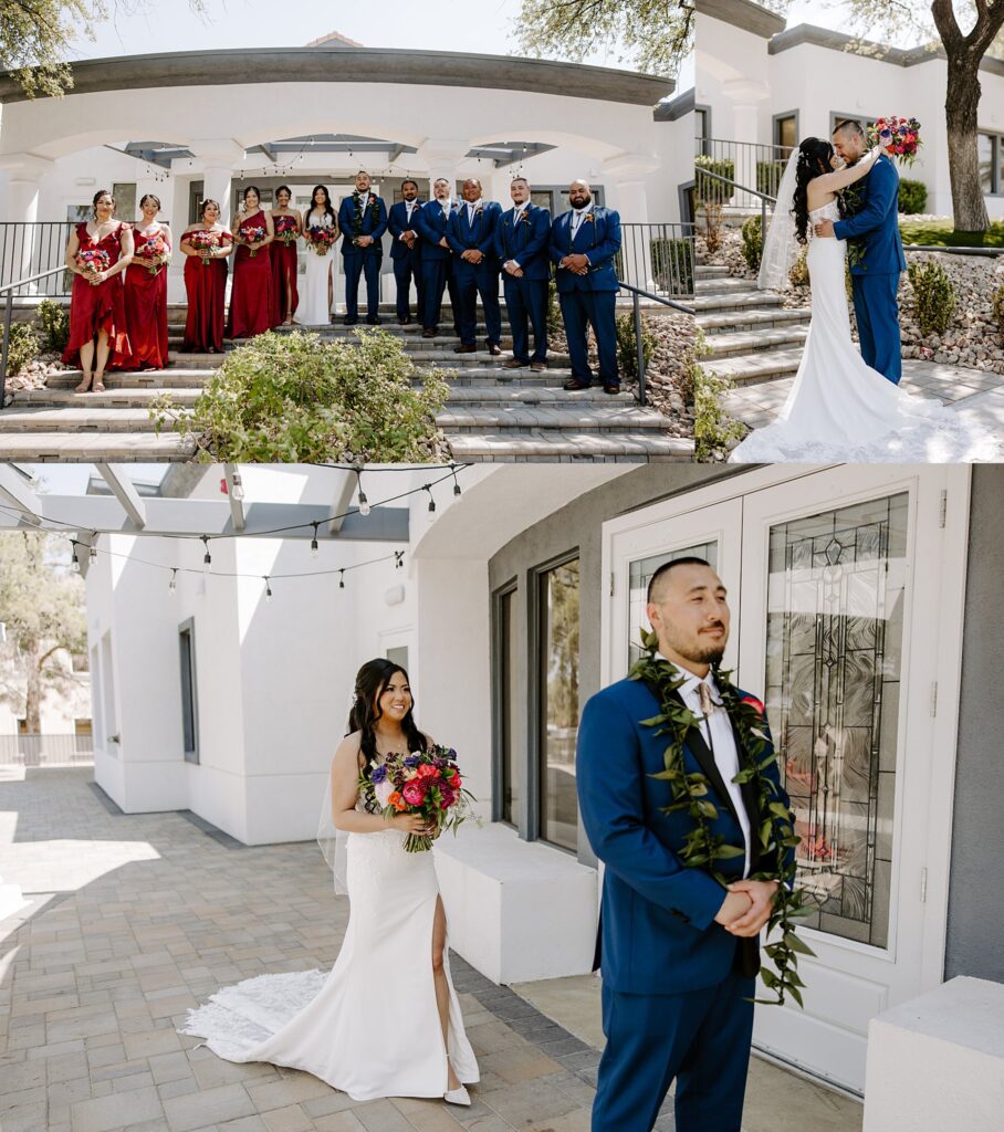 outdoor steps and string lights are the perfect place for a bride and groom to gather at one of 5 wedding venues in Las Vegas