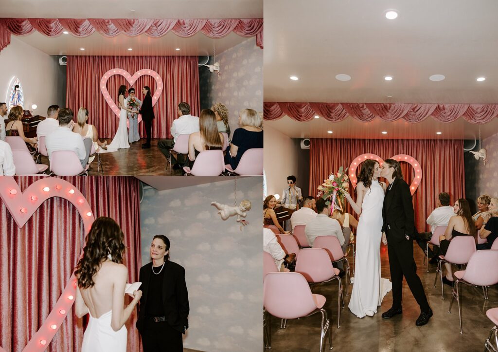 guests watch as women exchange vows by Katelyn Faye Photography