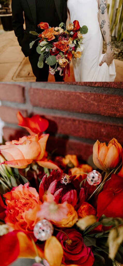 bridal bouquet for Sure Thing Chapel wedding represents lesbian flag