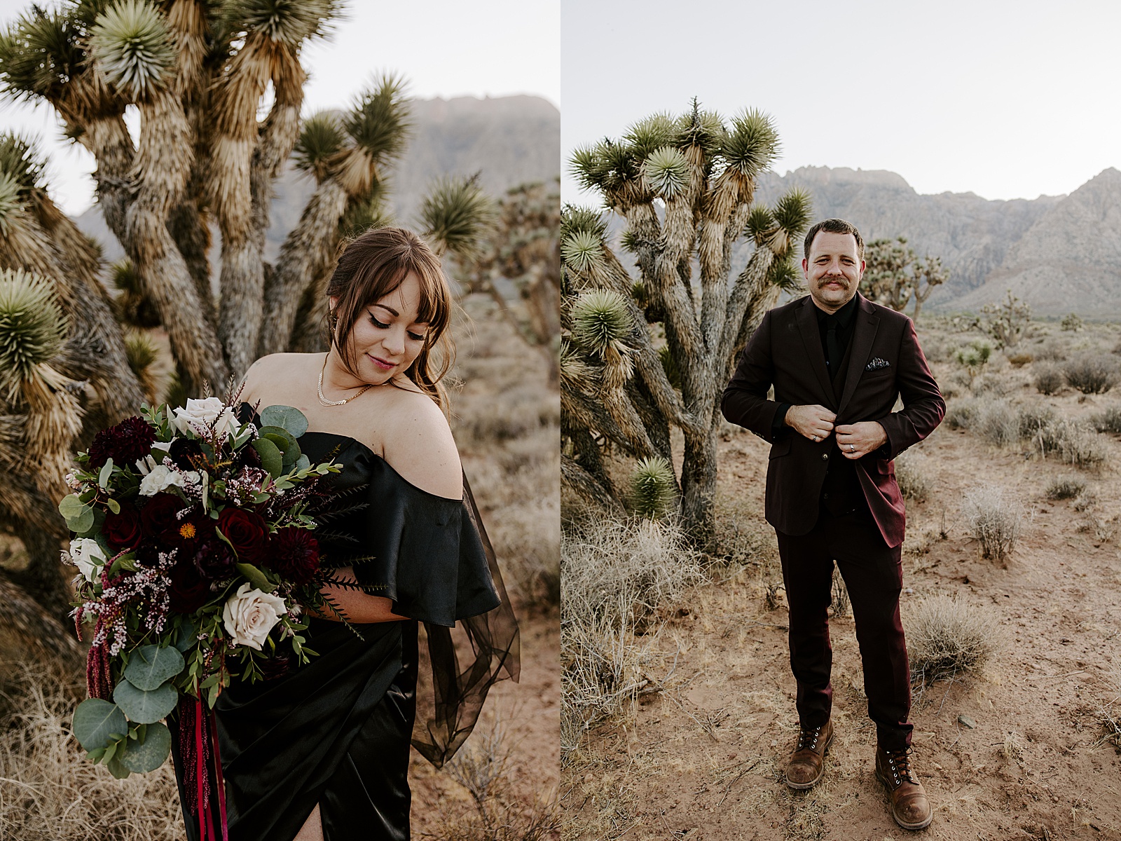 bride looks over shower while holding flowers by Las Vegas Elopement Photographer