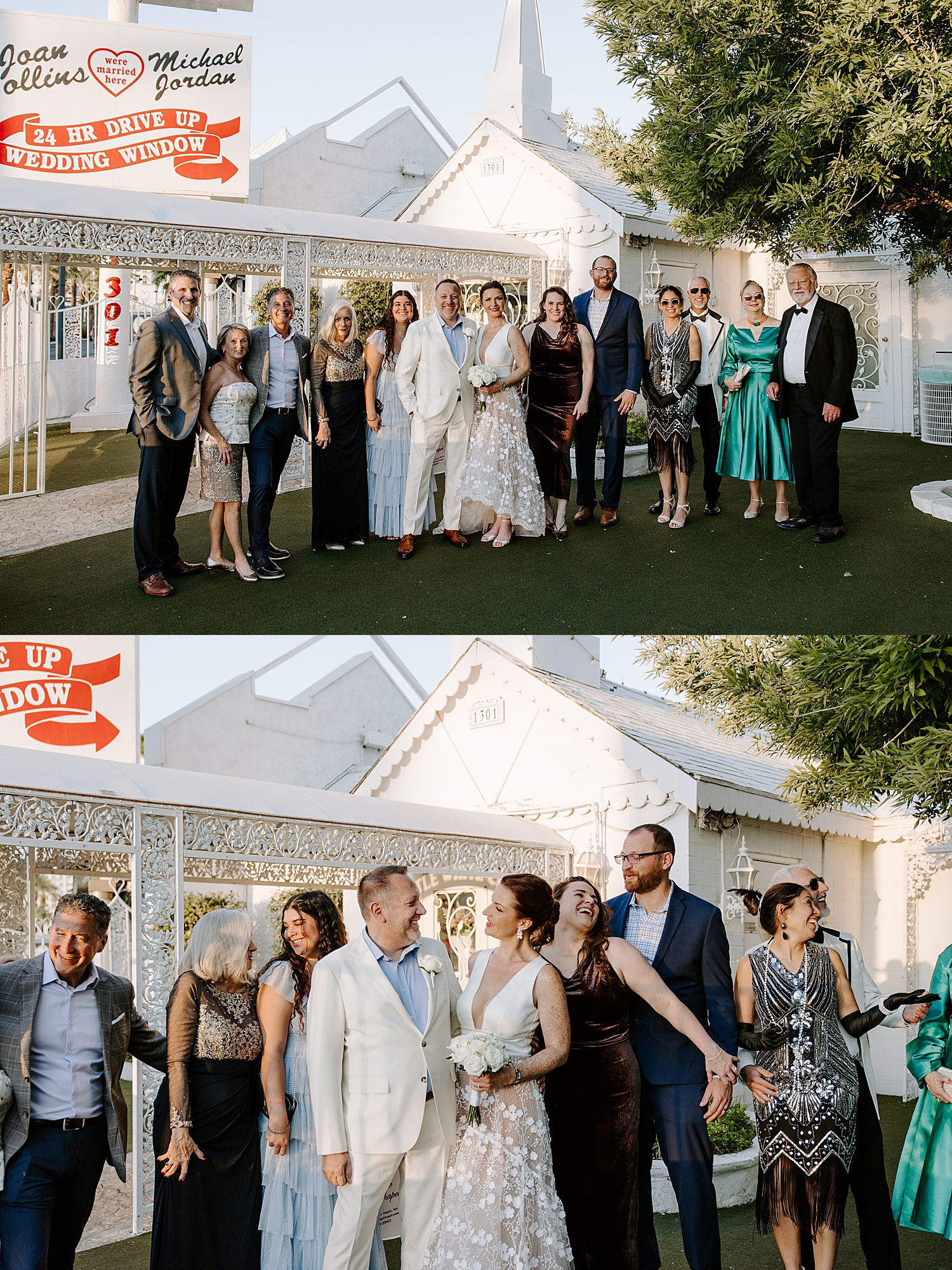 extended family laughing together outside by Las Vegas elopement photographer