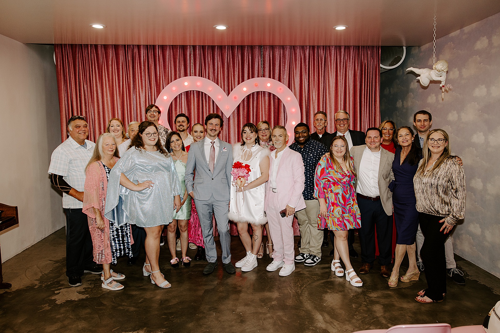 guests gather in celebration for retro inspired elopement