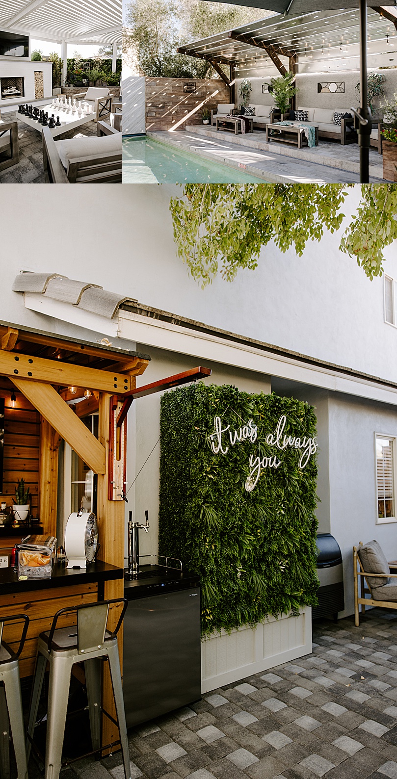 large backyard set up for reception off swimply by Katelyn Faye Photo