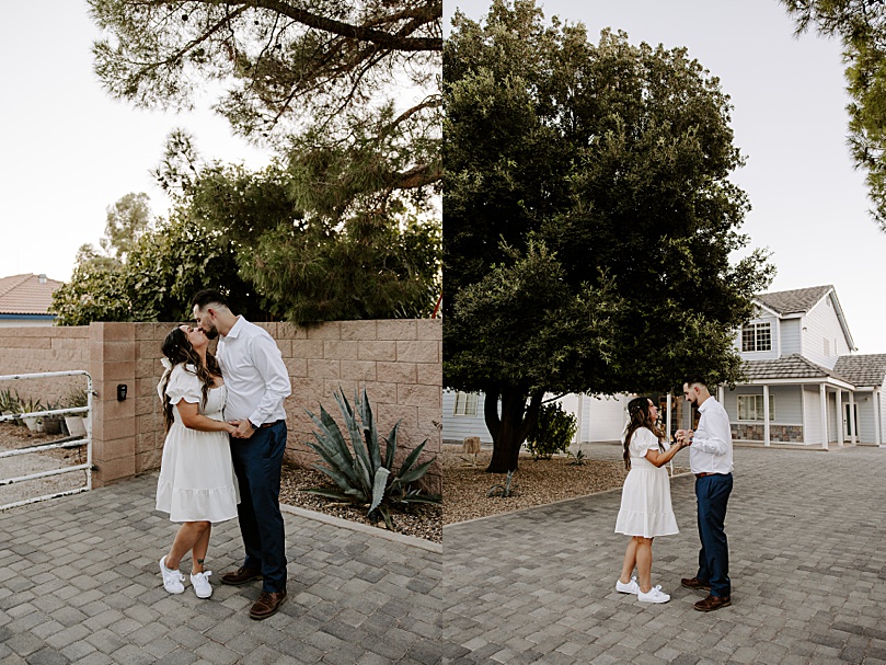 husband and wife share a dance in driveway by Las Vegas Elopement Photographer