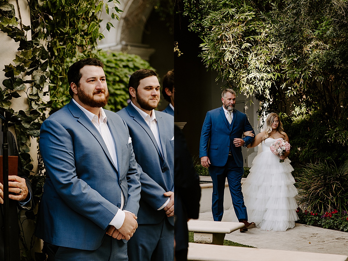 Groom watches Bride walk down the aisle at Caesars Palace Venus Garden