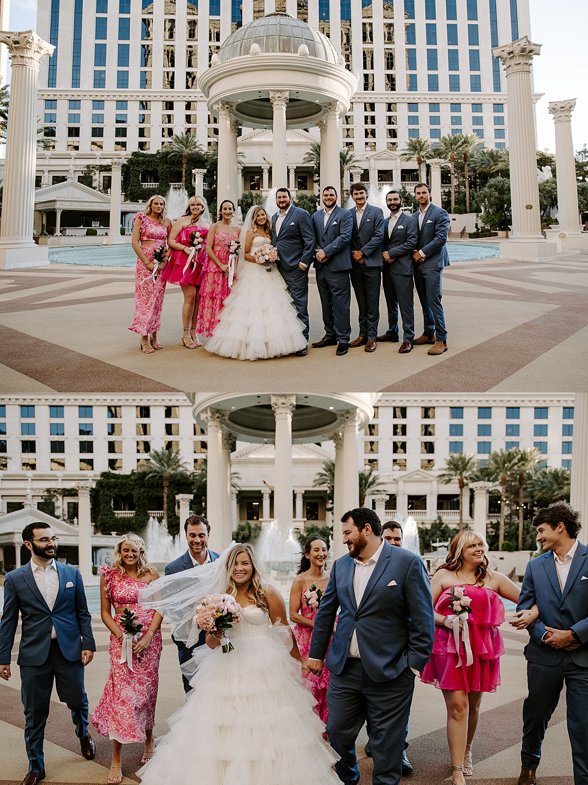 Wedding party walking the strip by Katelyn Faye Photography