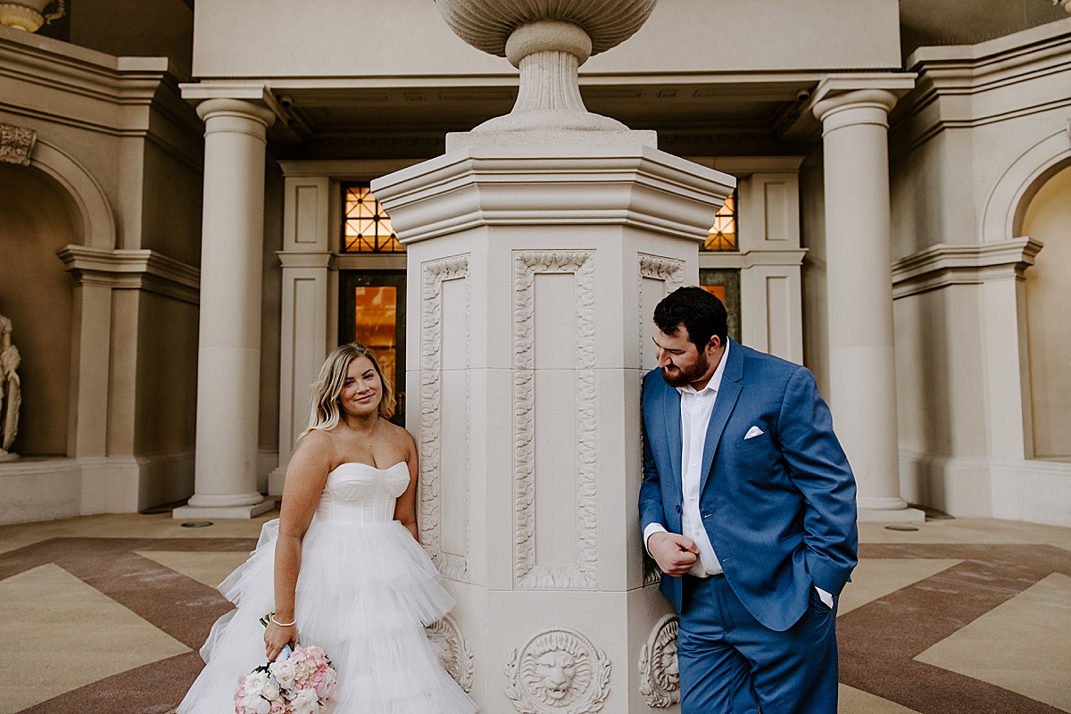 Groom Admires bride in her corset wedding dress by Katelyn Faye Photography