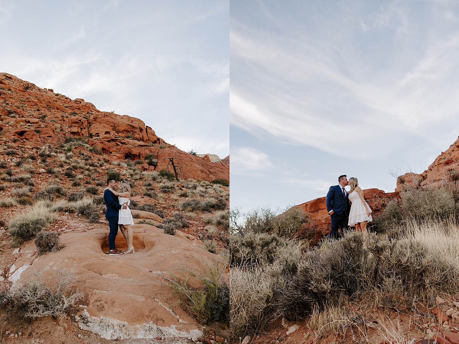 man and woman kiss on top of hike by Las Vegas Wedding Photographer