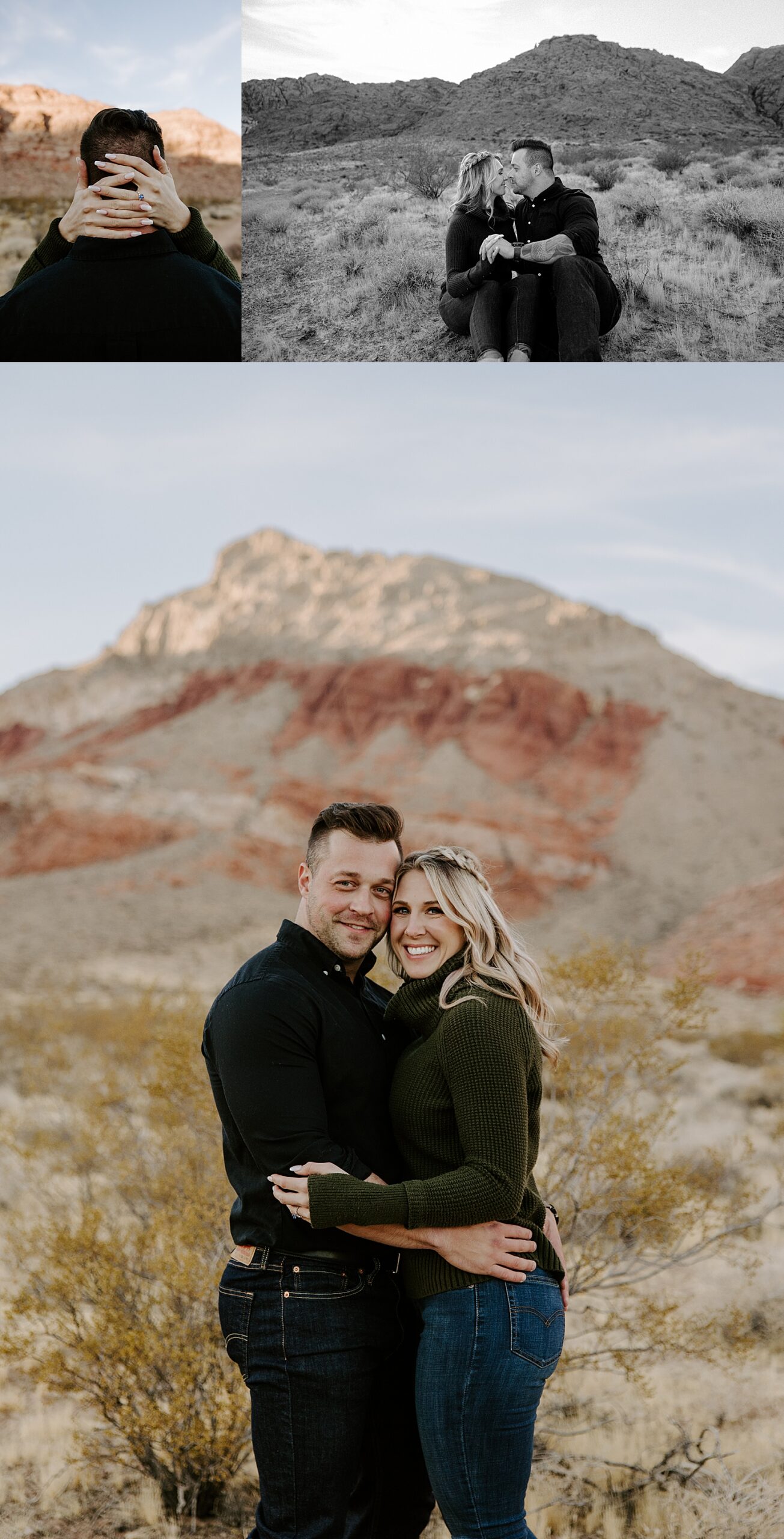 woman with braid hugs her man outside by Las Vegas Wedding Photographer