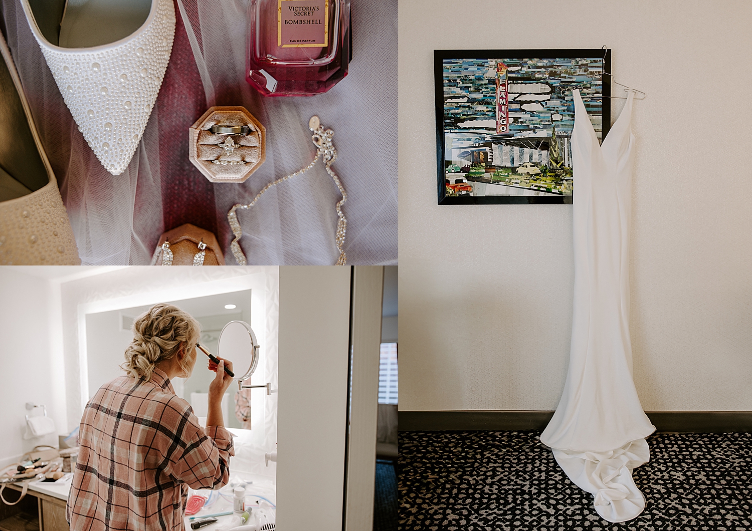 bride gets ready at hotel for Speedway Pitstop after their ceremony