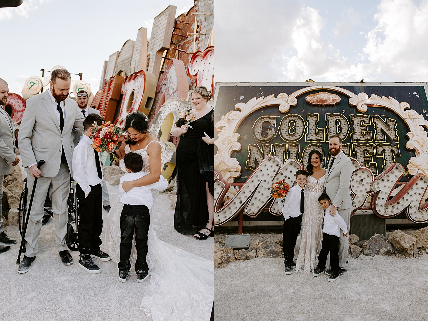 newlyweds hug their sons by Katelyn Faye Photo