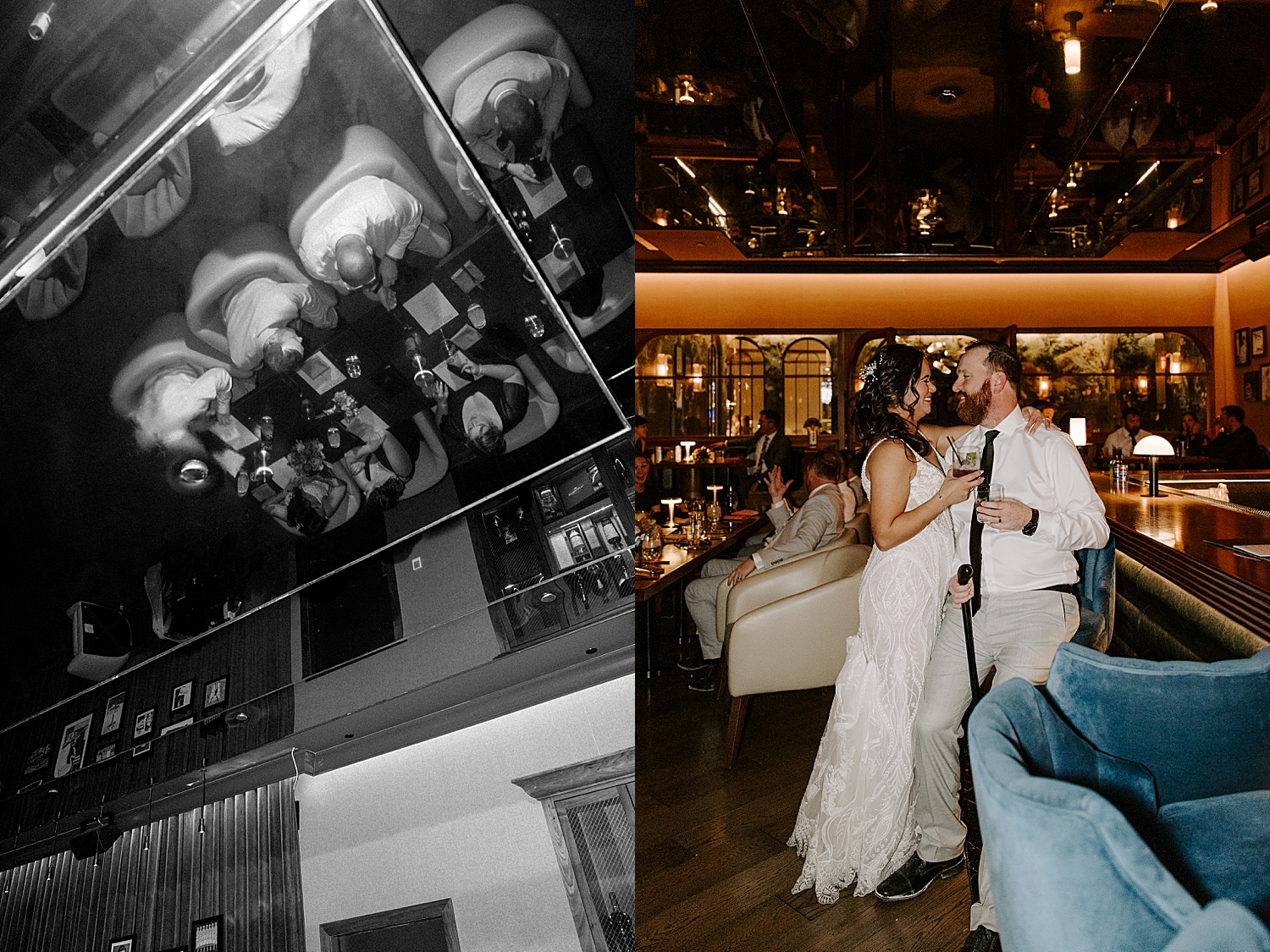 newlyweds embrace in a bar by Katelyn Faye Photo 