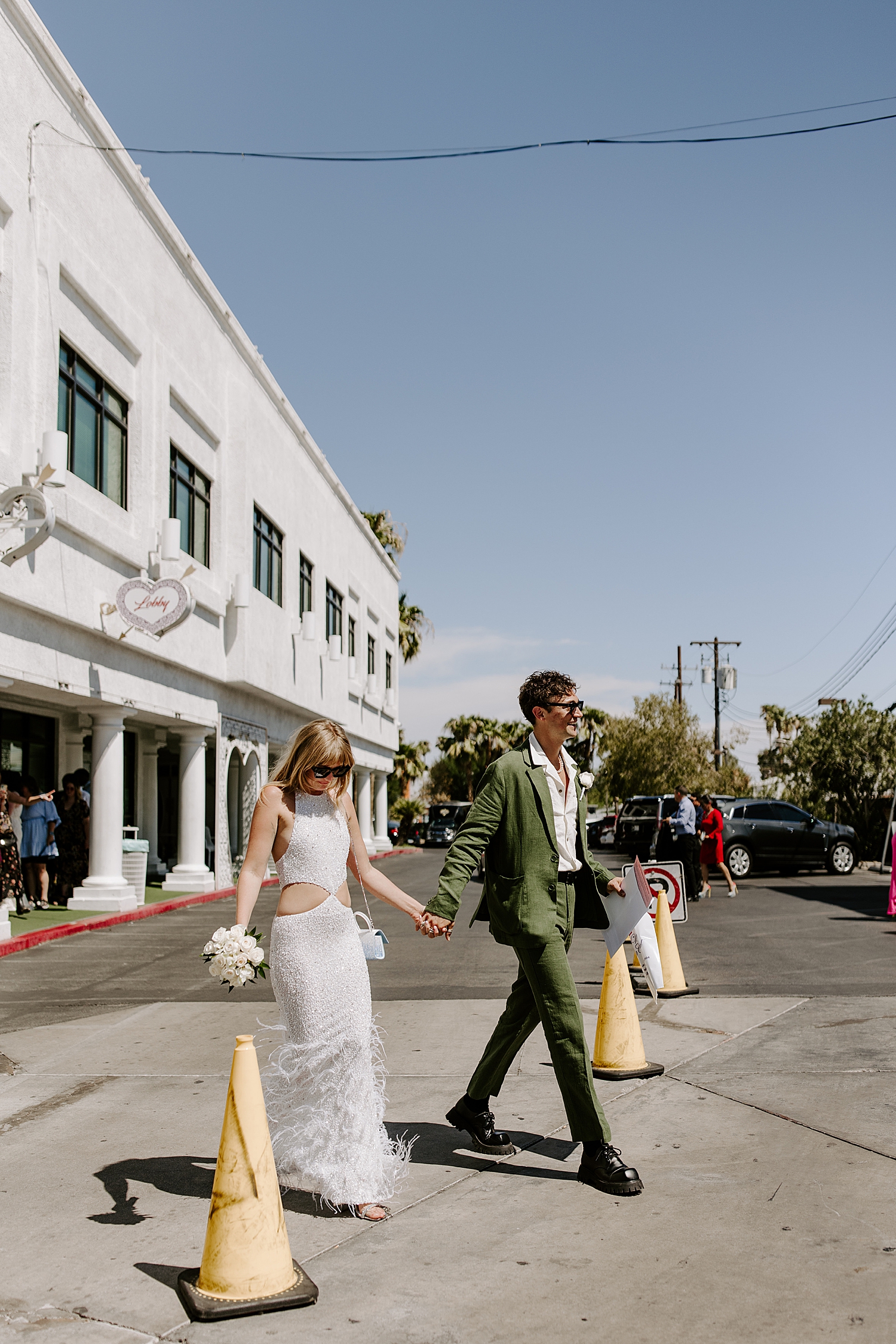 couple walks up to ceremony before Bellagio Reception