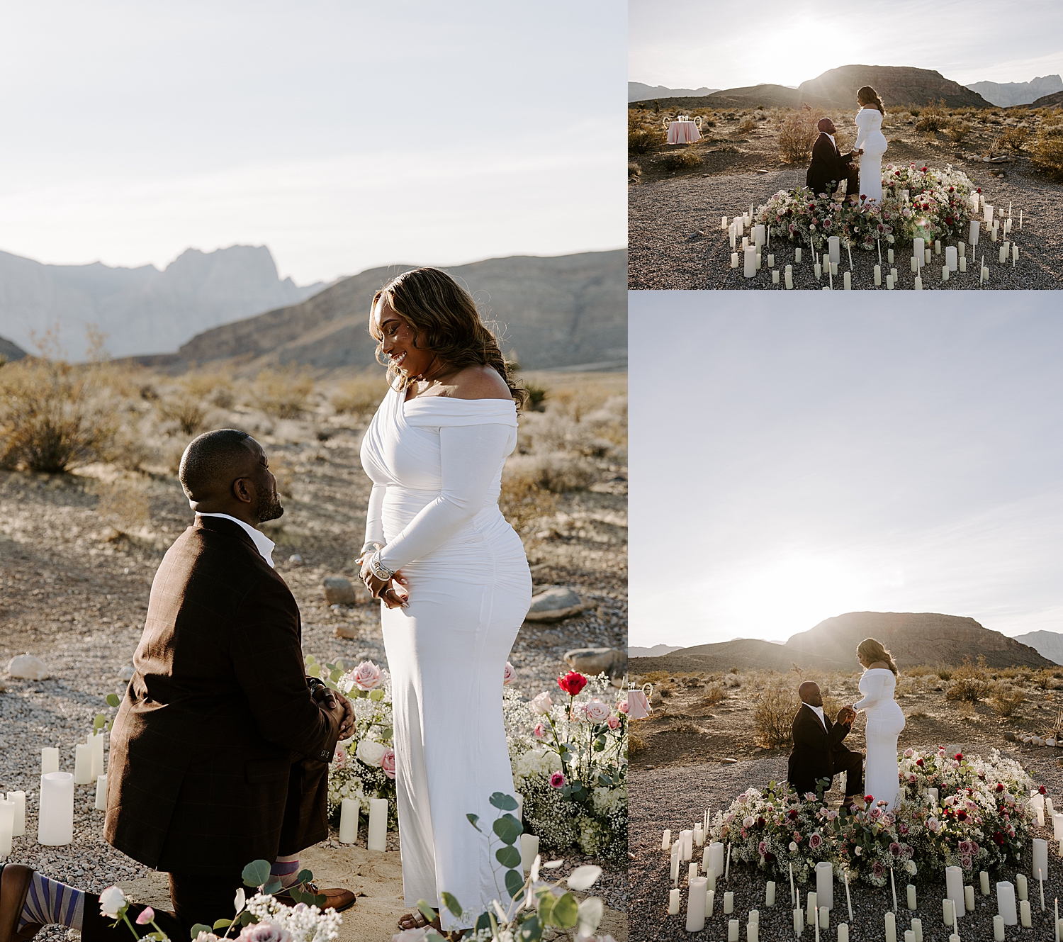 man in suit kneels around candles and flowers by Katelyn Faye Photo