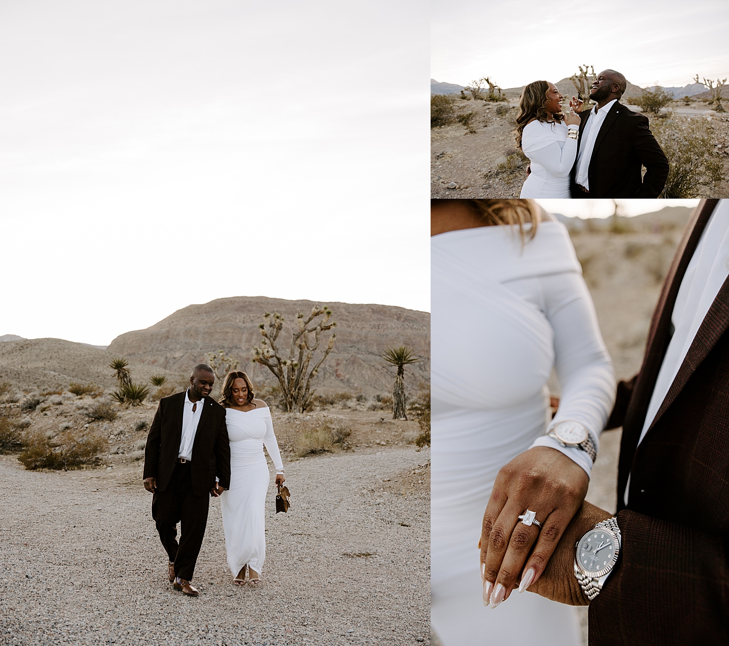 man walks with fiance through terrain by Las Vegas wedding photographer