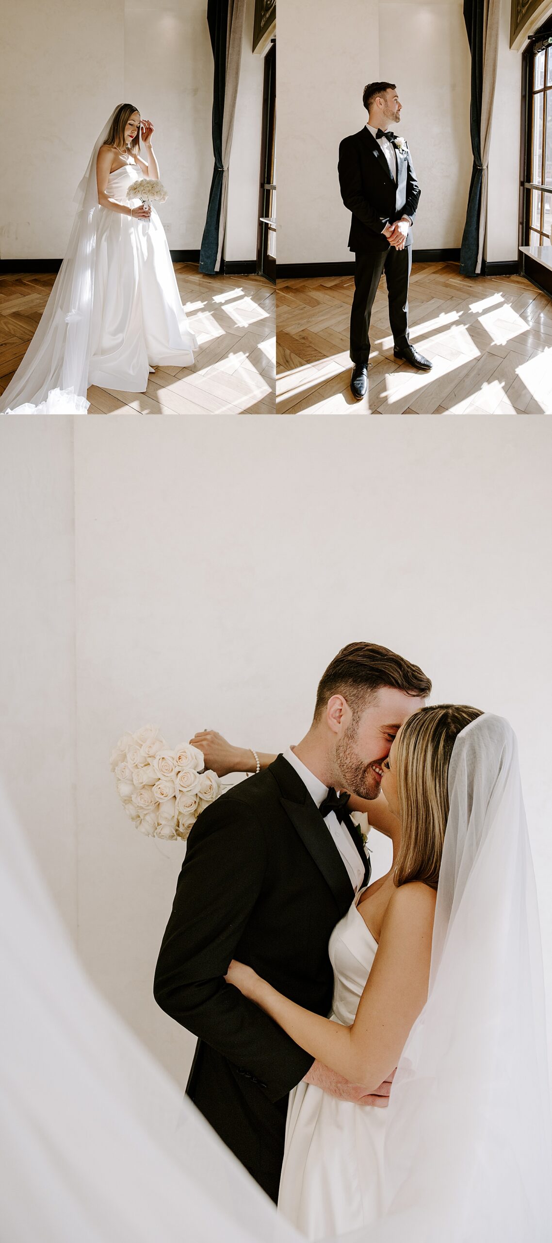 newlyweds stand by big window at The Stirling Club