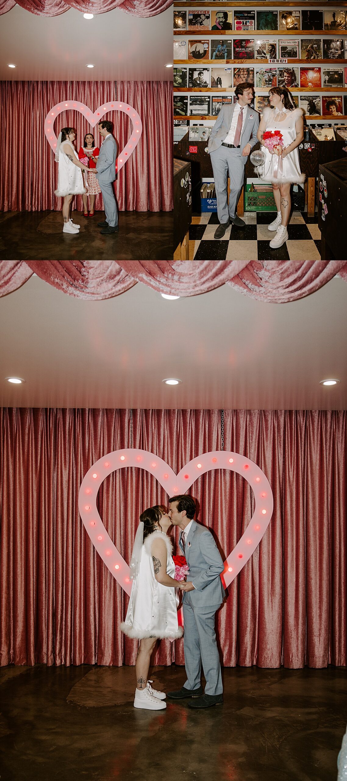 Bride and groom share a first kiss at the end of their Vegas summer elopement