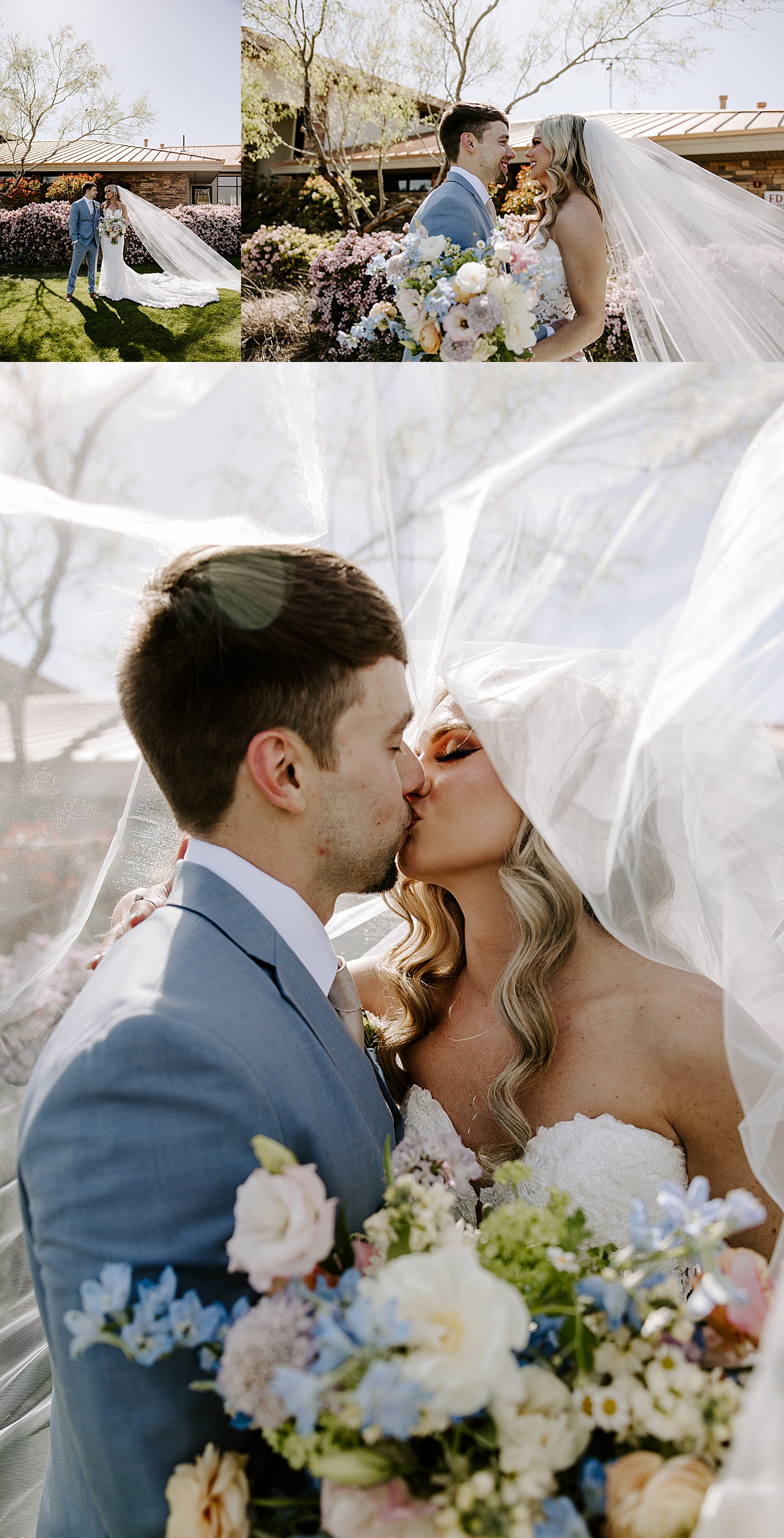 Couple kiss under wedding veil by Katelyn Faye Photography