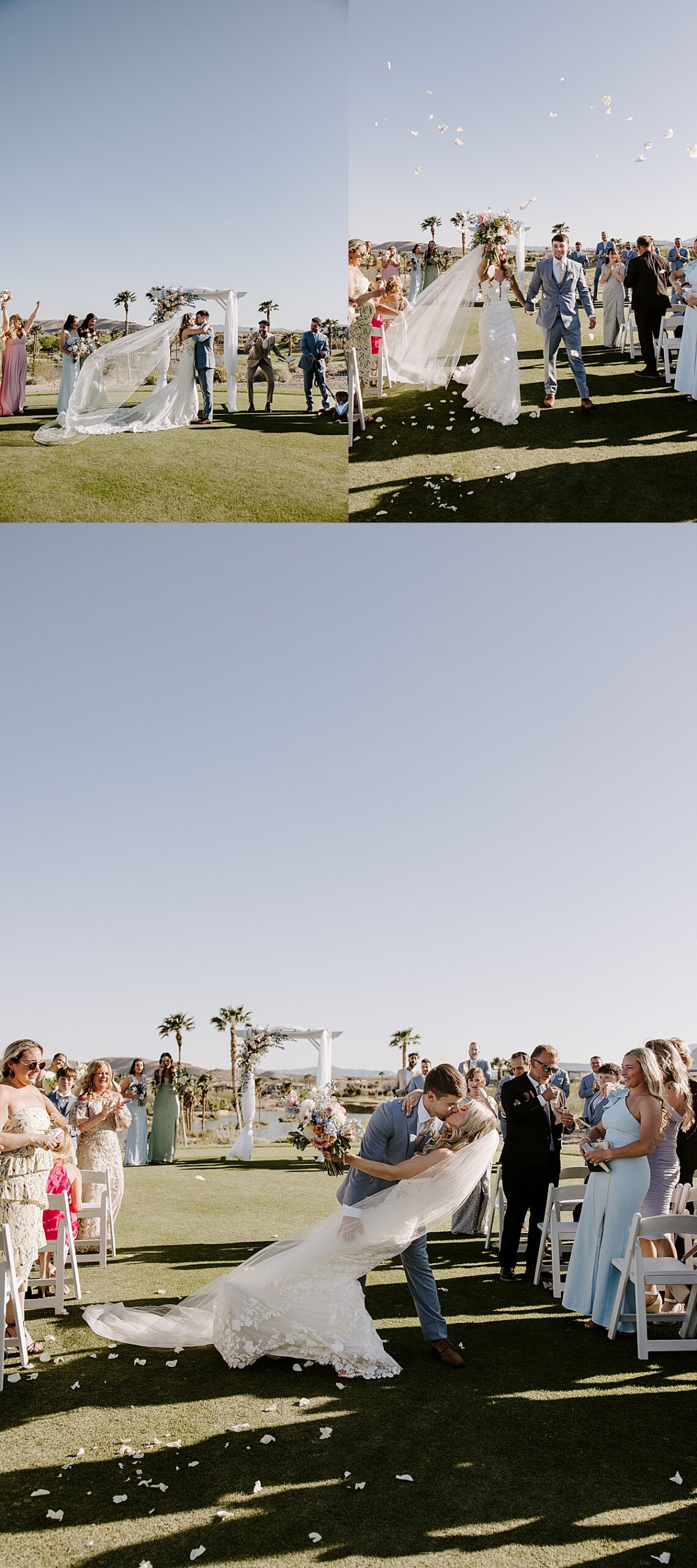 Newlyweds kiss for the first time at the end of the ceremony at Bear's Best