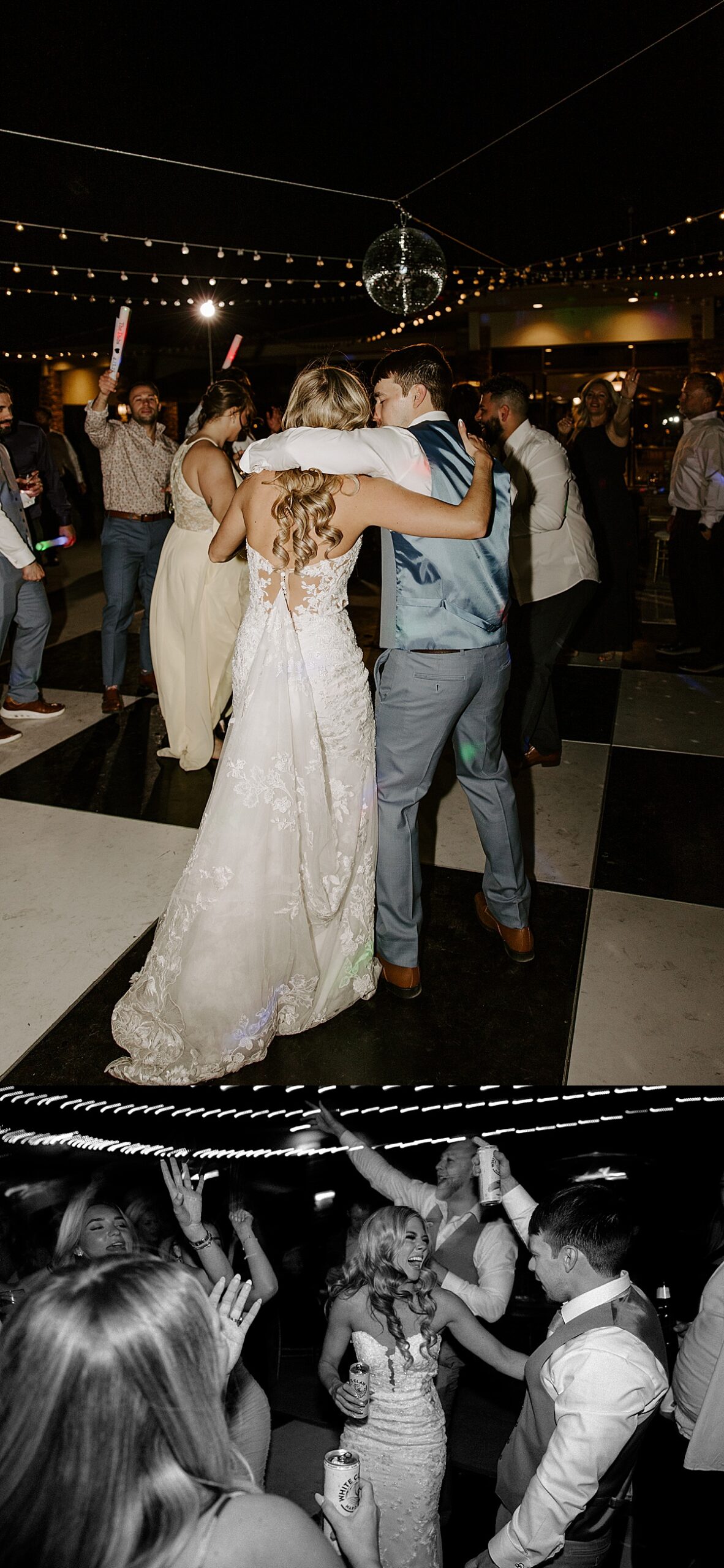 Bride and groom dance at their reception surrounded by guests by Las Vegas Wedding Photographer